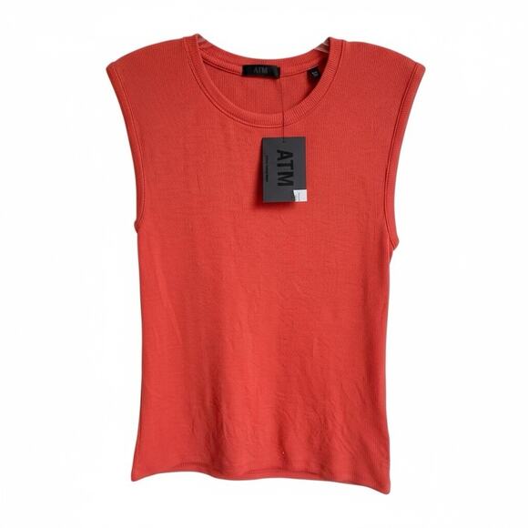 ATM Anthony Thomas Melillo Spice Red Ribbed Sleeveless Tee Top Size Small NWT - Picture 9 of 9